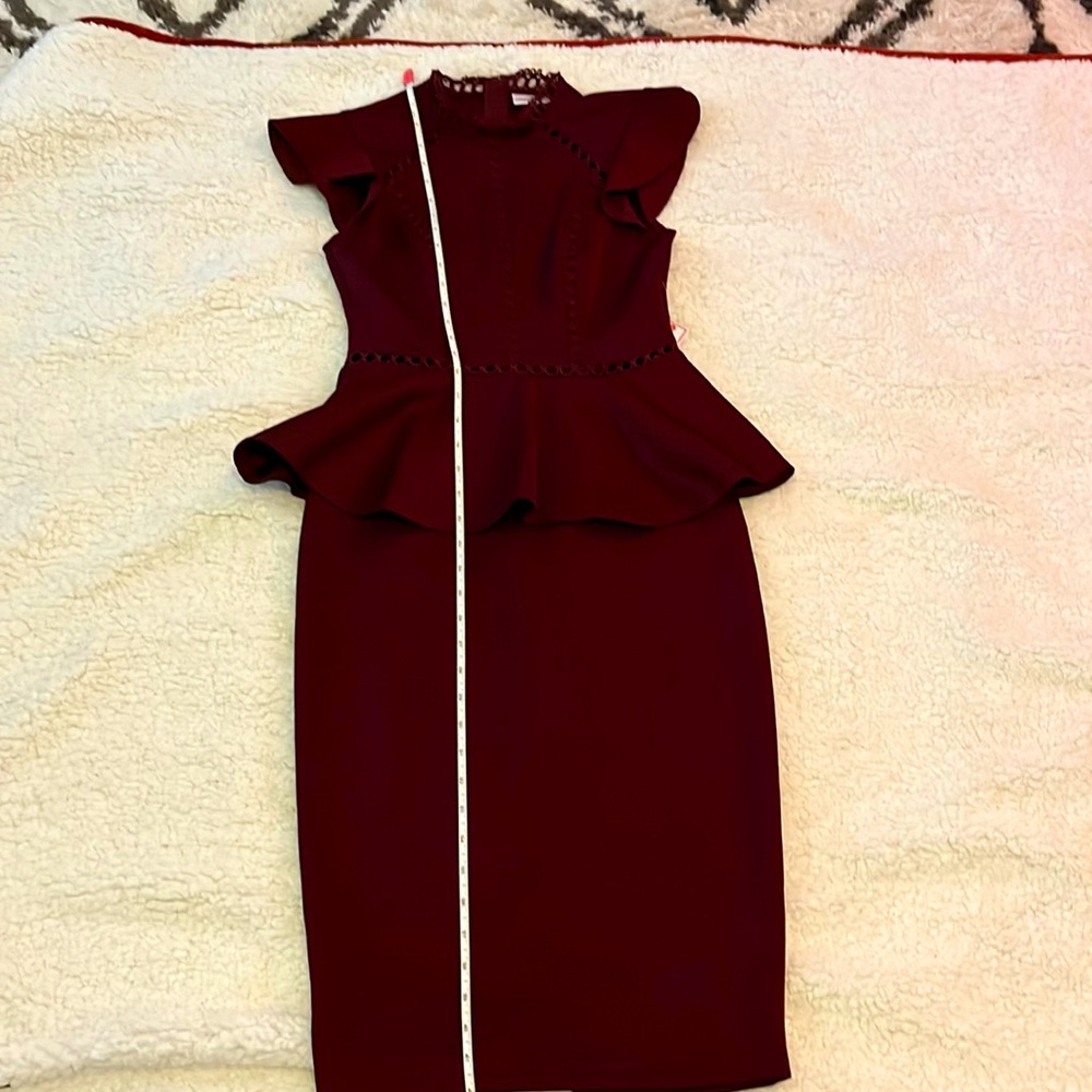 Bisou Bisou burgundy peplum dress